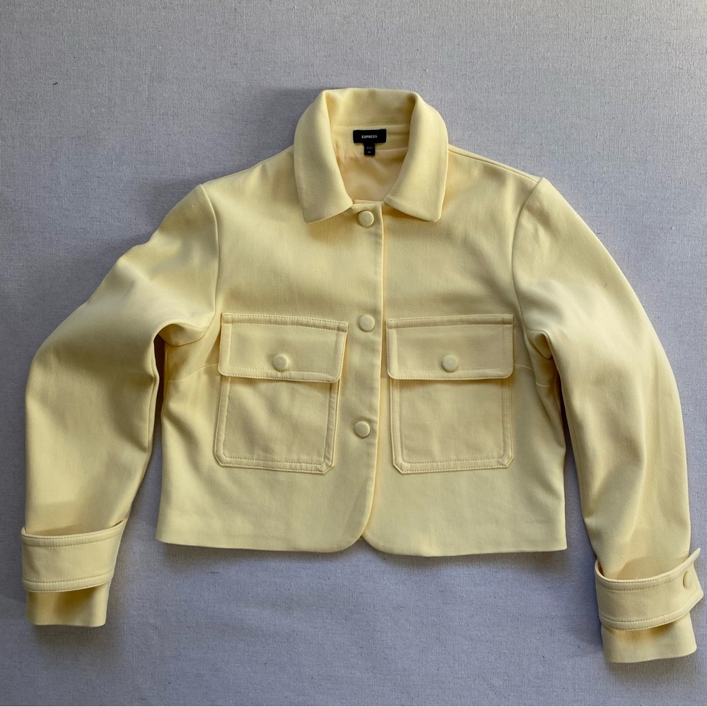 Express Cropped Snap Button Front Pastel Yellow B… - image 2